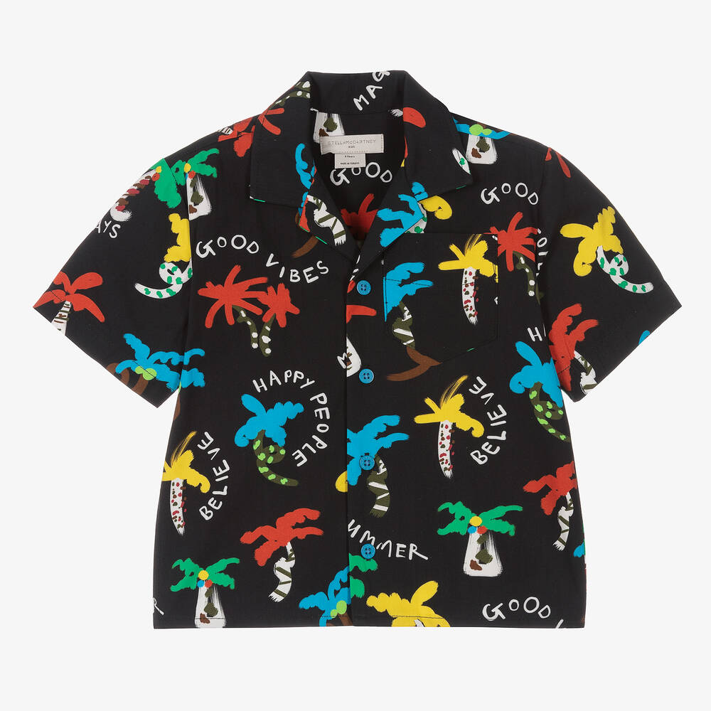 Stella McCartney Kids - قميص قطن عضوي بوبلين لون أسود للأولاد | Childrensalon