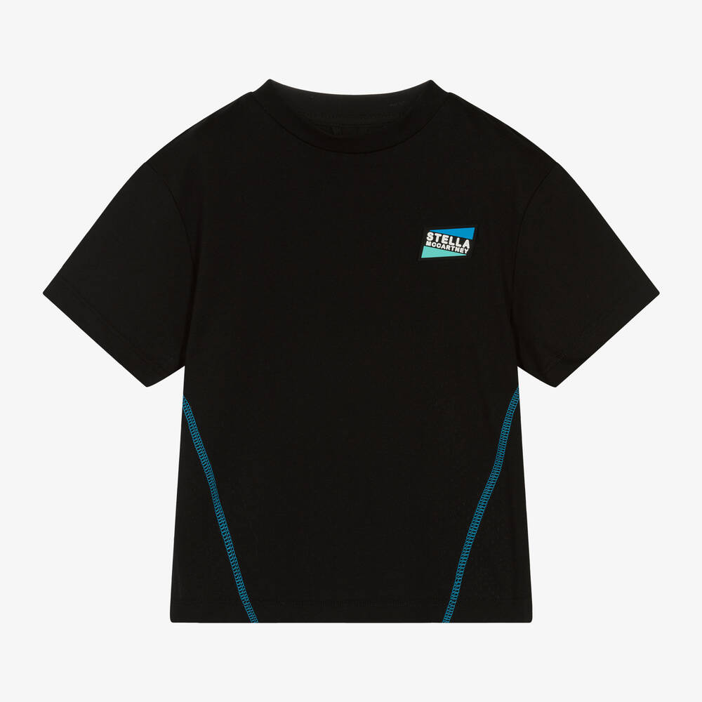 Stella McCartney Kids-Boys Black Cotton Sports T-Shirt | Childrensalon Outlet