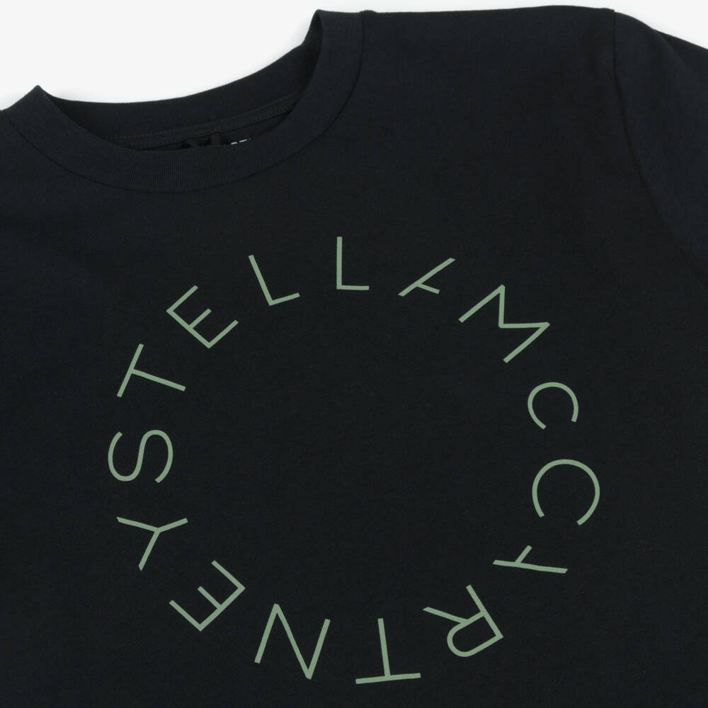 Stella McCartney Kids-Boys Black Cotton T-Shirt With Green Circle Logo | Childrensalon Outlet