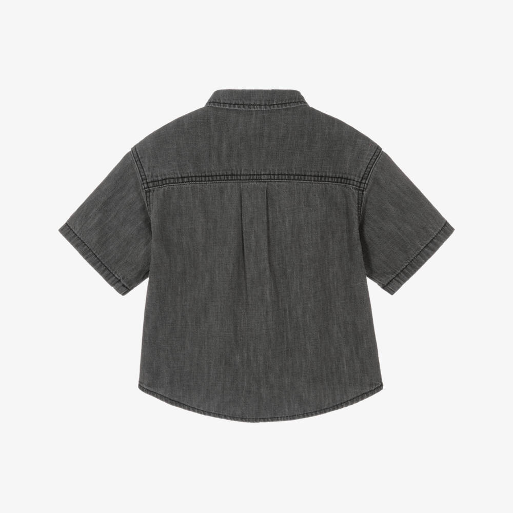 Stella McCartney Kids-Boys Black Denim Shirt with Embroidered Circular Logo | Childrensalon Outlet