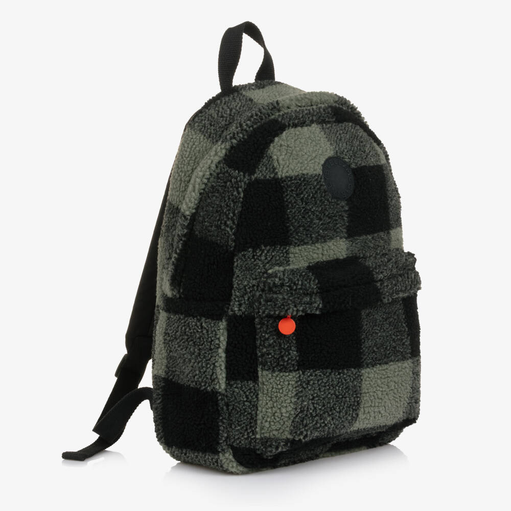 Stella McCartney Kids-Boys Black & Green Check Sherpa Backpack (43cm) | Childrensalon Outlet