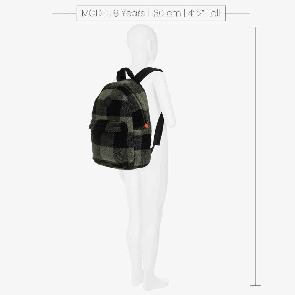 Stella McCartney Kids-Boys Black & Green Check Sherpa Backpack (43cm) | Childrensalon Outlet