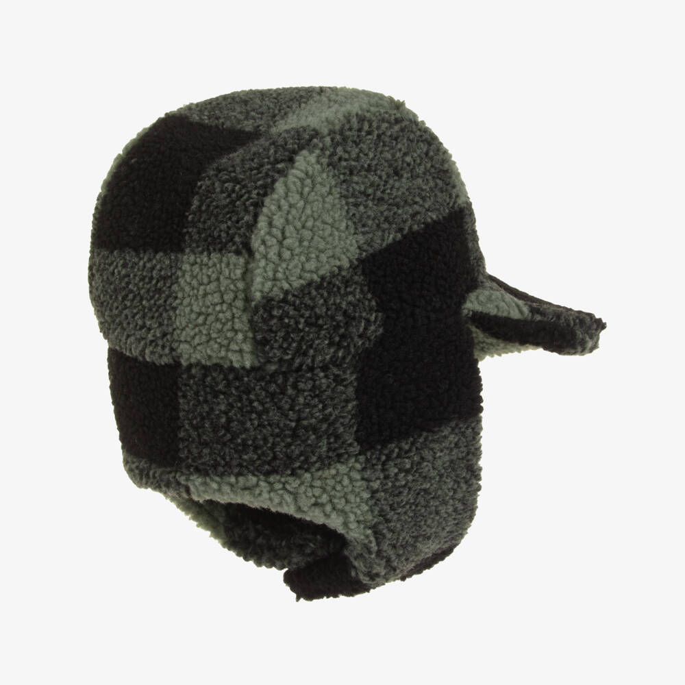 Stella McCartney Kids-Boys Black & Green Check Sherpa Fleece Hat | Childrensalon Outlet