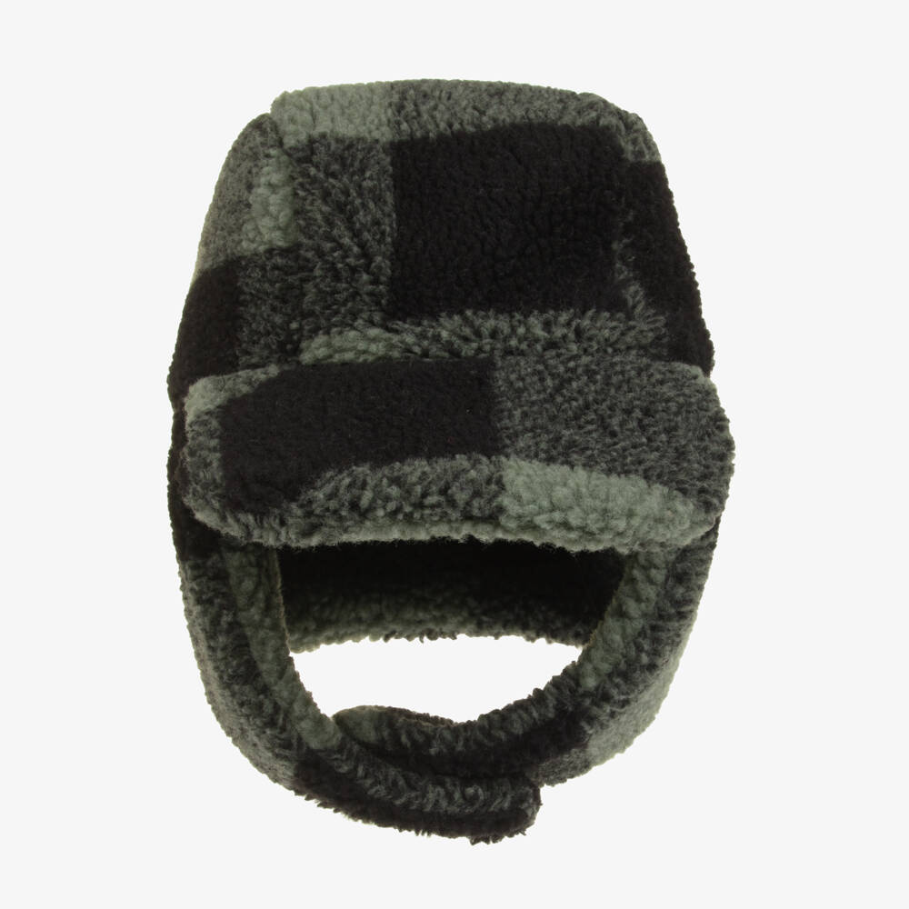 Stella McCartney Kids-Boys Black & Green Check Sherpa Fleece Hat | Childrensalon Outlet