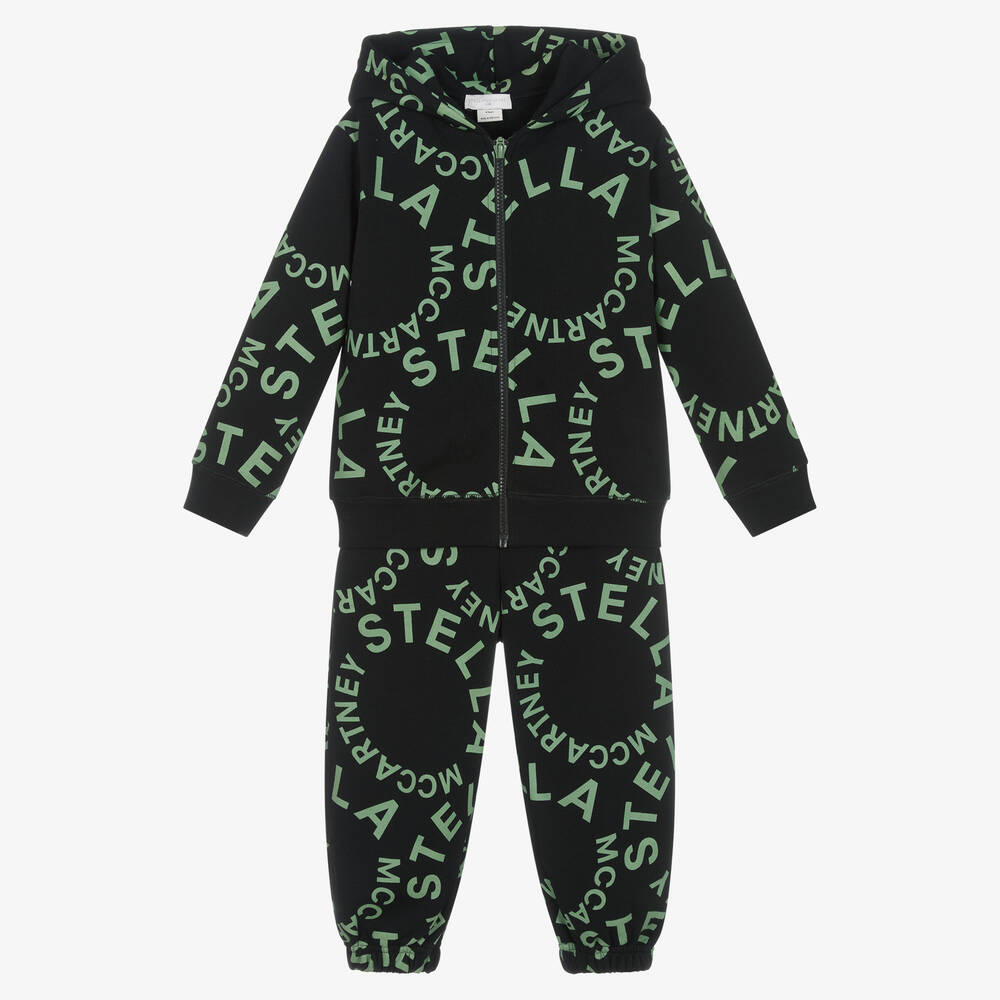 Stella McCartney Kids - Survêtement noir et vert en coton | Childrensalon