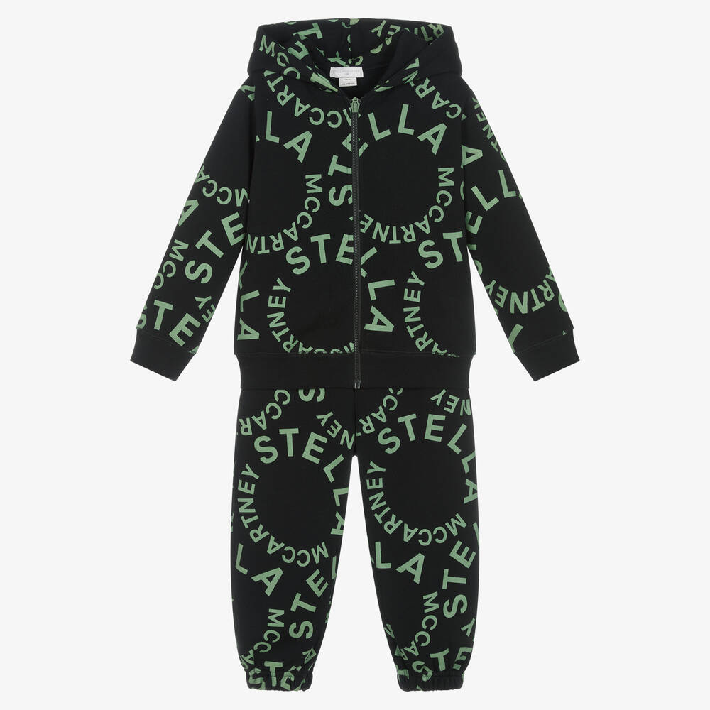 Stella McCartney Kids - Baumwolltrainingsanzug Schwarz/Grün | Childrensalon