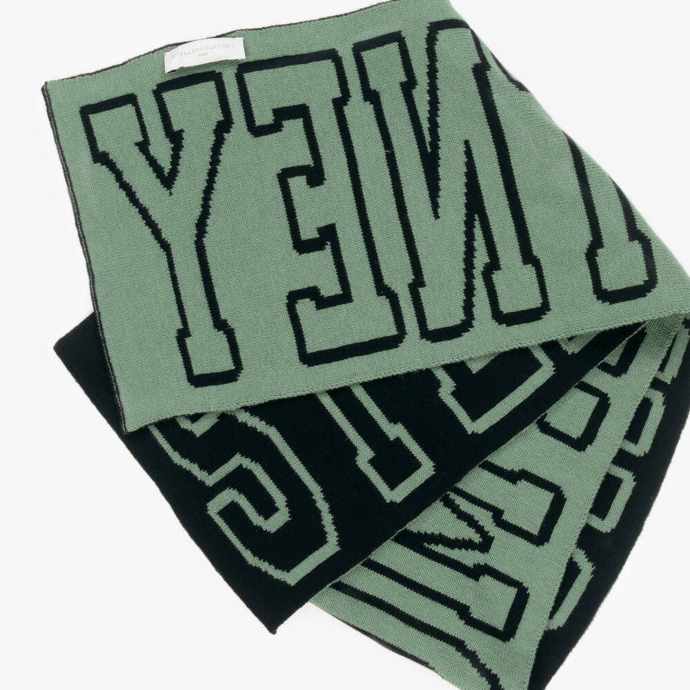 Stella McCartney Kids-Boys Black & Green Knitted Scarf with Stella Logo | Childrensalon Outlet
