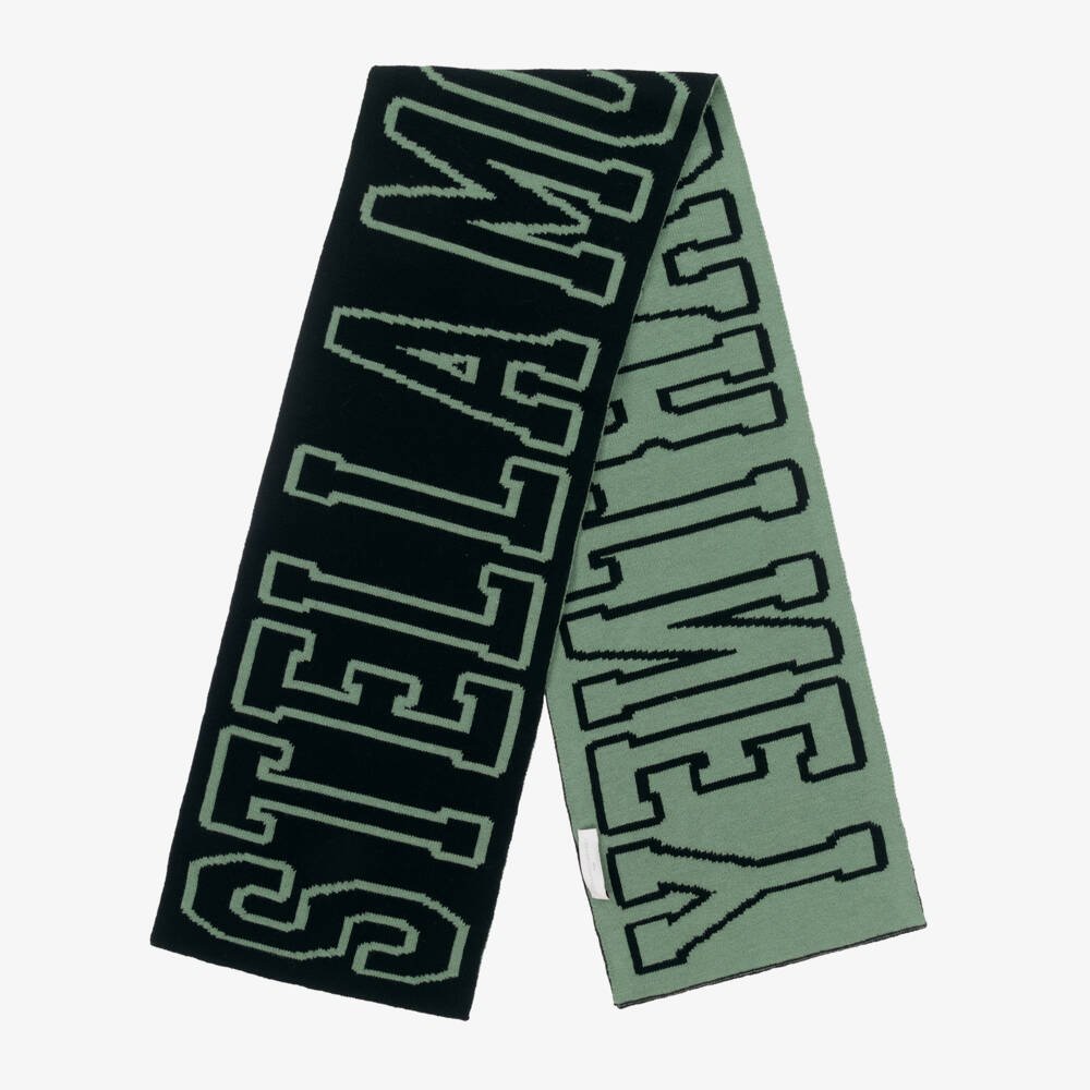 Stella McCartney Kids-Boys Black & Green Knitted Scarf with Stella Logo | Childrensalon Outlet