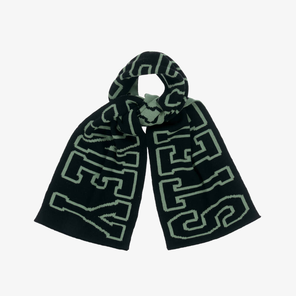Stella McCartney Kids-Boys Black & Green Knitted Scarf with Stella Logo | Childrensalon Outlet