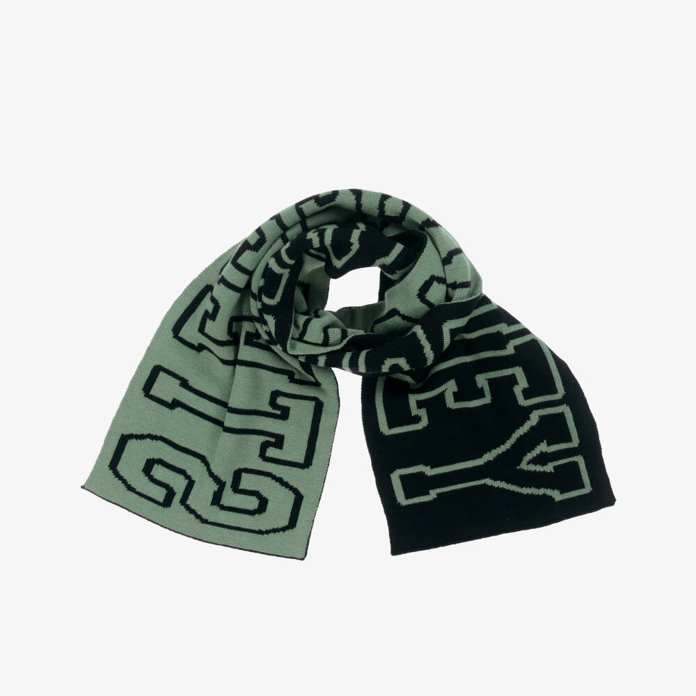 Stella McCartney Kids-Boys Black & Green Knitted Scarf with Stella Logo | Childrensalon Outlet