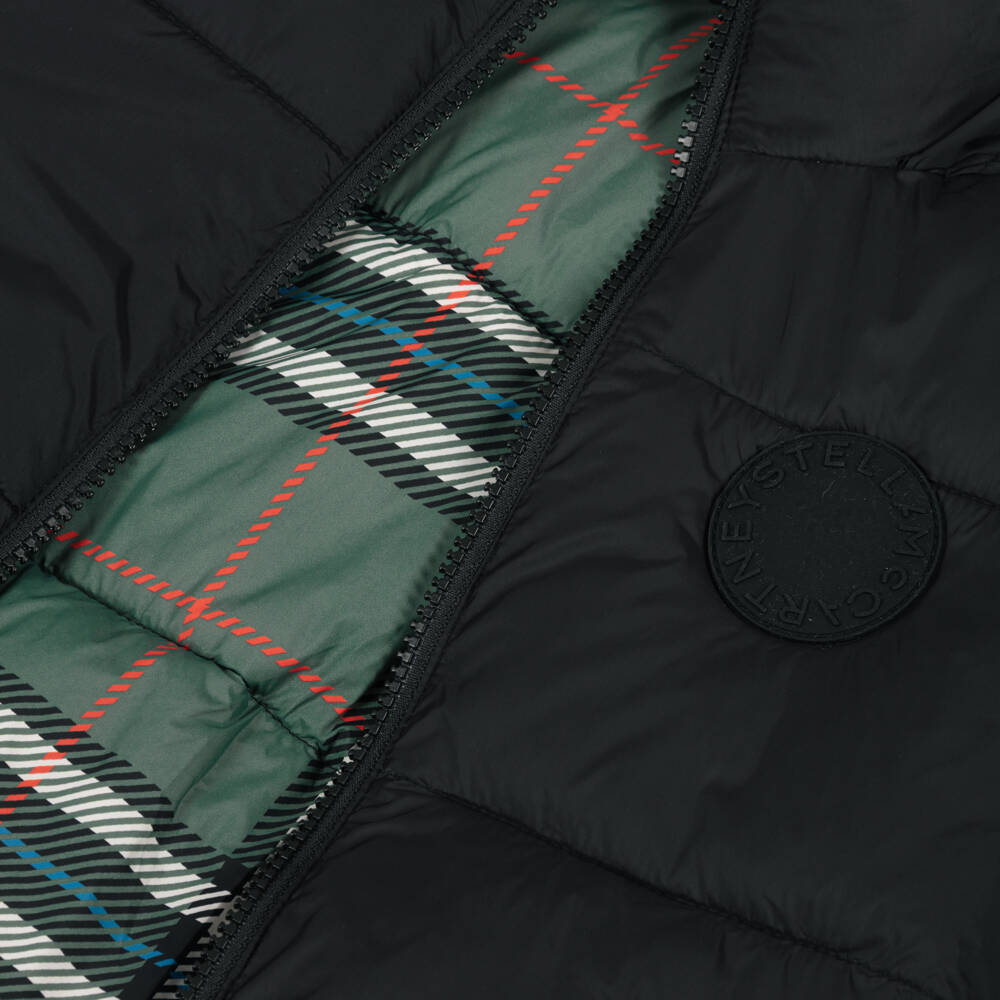 Stella McCartney Kids-Boys Black & Green Tartan Reversible Puffer Jacket | Childrensalon Outlet