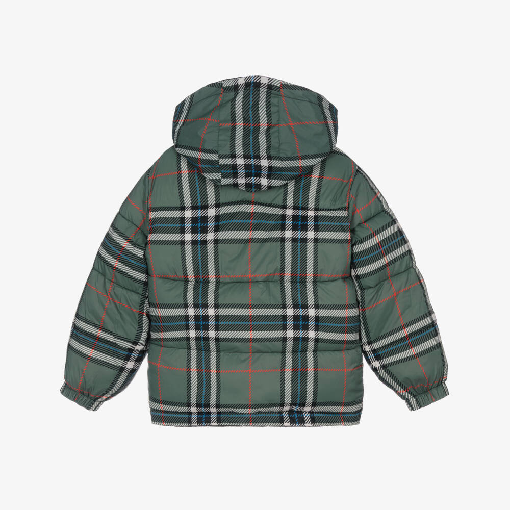 Stella McCartney Kids-Boys Black & Green Tartan Reversible Puffer Jacket | Childrensalon Outlet