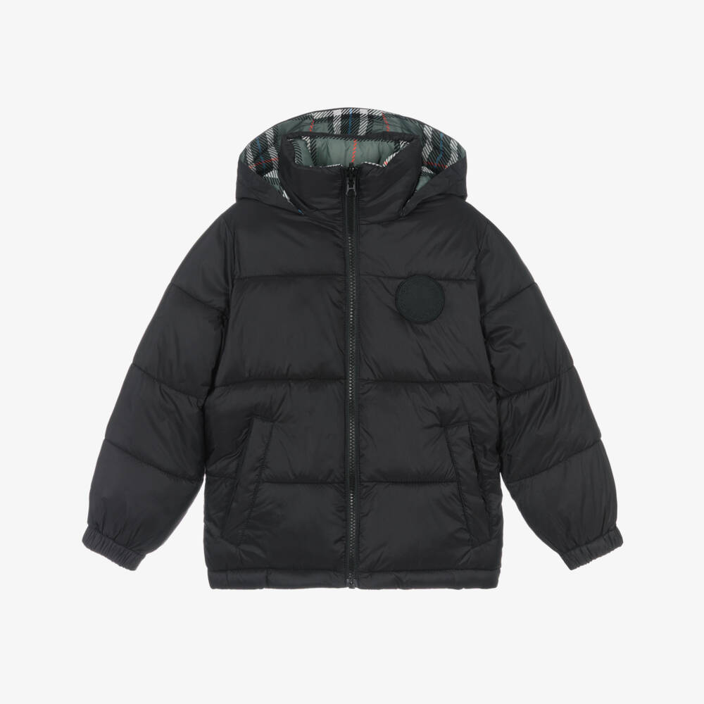 Stella McCartney Kids-Boys Black & Green Tartan Reversible Puffer Jacket | Childrensalon Outlet