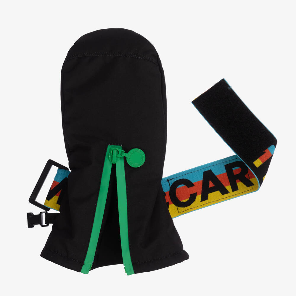 Stella McCartney Kids Ski Wear Capsule-Boys Black Logo Snow Mittens | Childrensalon Outlet