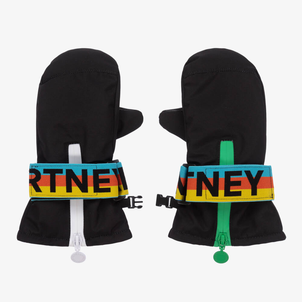Stella McCartney Kids Ski Wear Capsule-Boys Black Logo Snow Mittens | Childrensalon Outlet