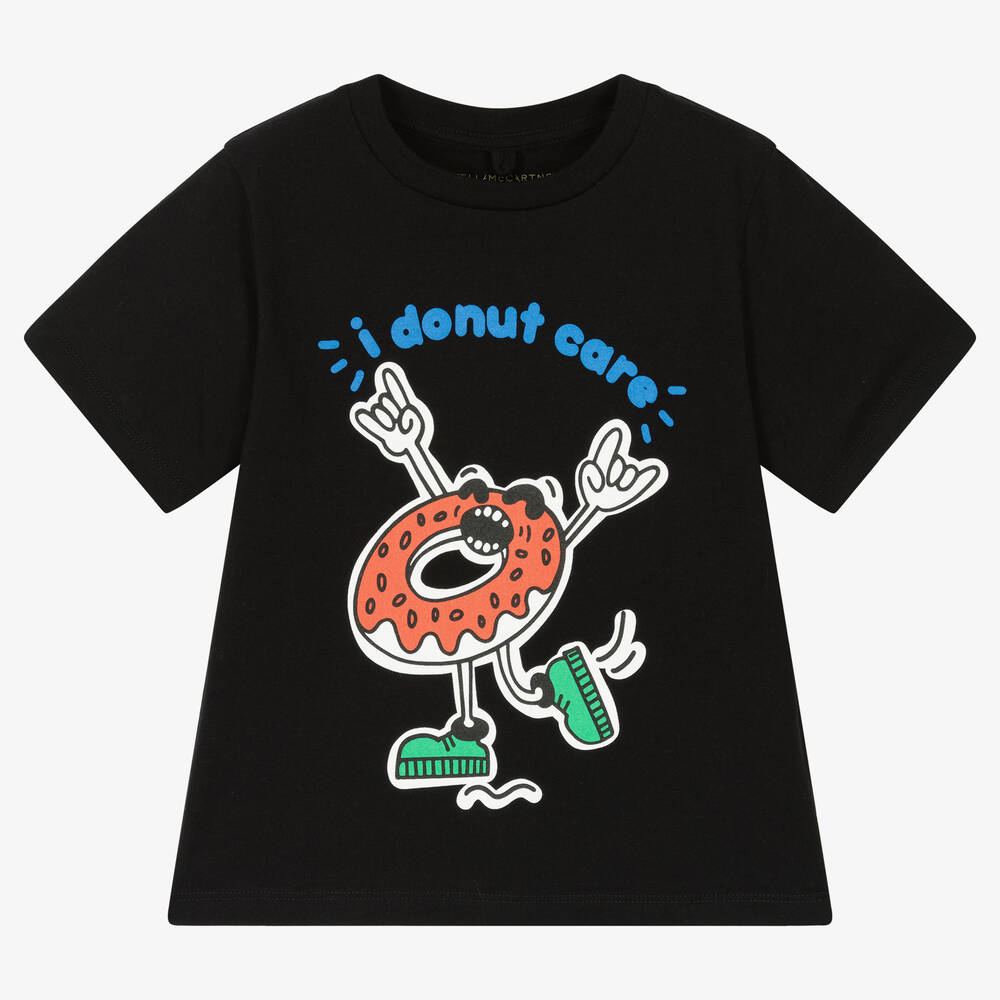 Stella McCartney Kids-Черная футболка из органического хлопка с рисунком | Childrensalon Outlet