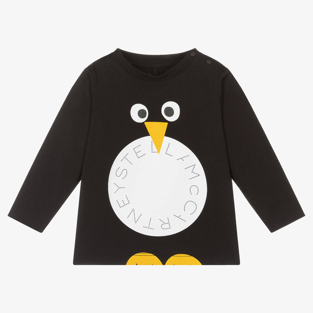 Stella McCartney Kids - Черный топ из органического хлопка с пингвином | Childrensalon