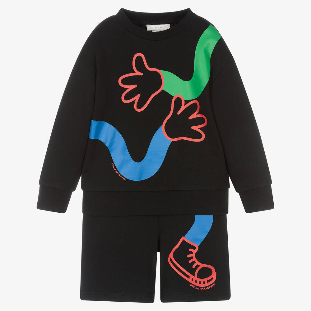 Stella McCartney Kids - Boys Black Organic Cotton Short Tracksuit | Childrensalon