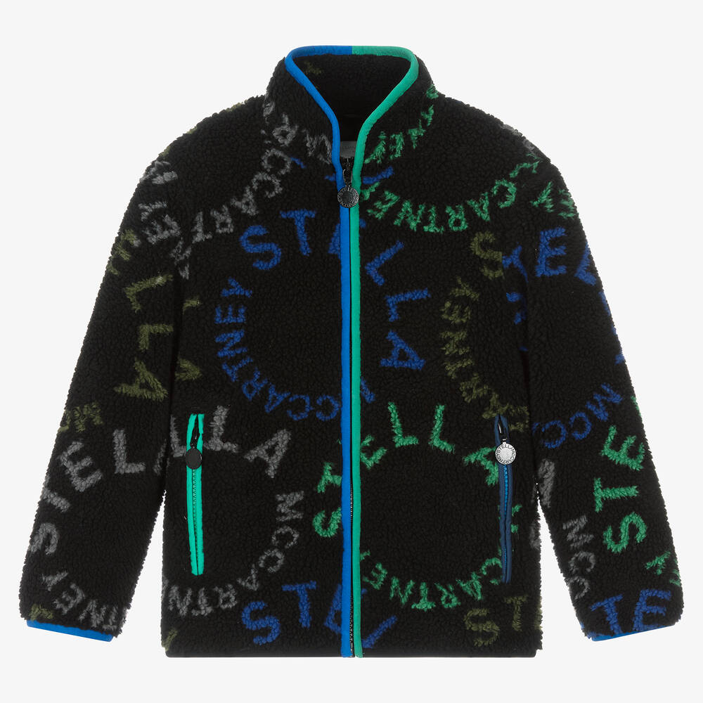 Stella McCartney Kids - Schwarze Sherpa-Fleecejacke mit Logo für Jungen | Childrensalon