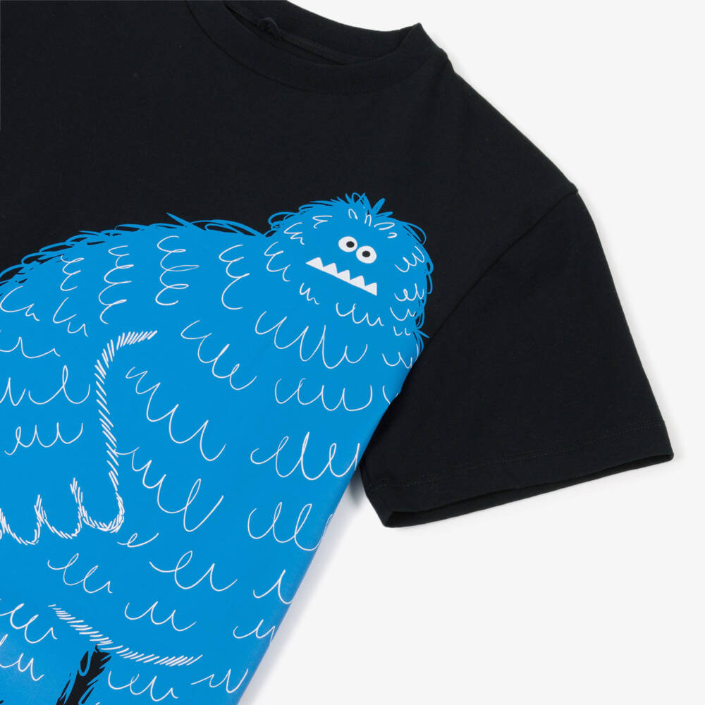 Stella McCartney Kids-Boys Black T-Shirt with Blue Yeti | Childrensalon Outlet