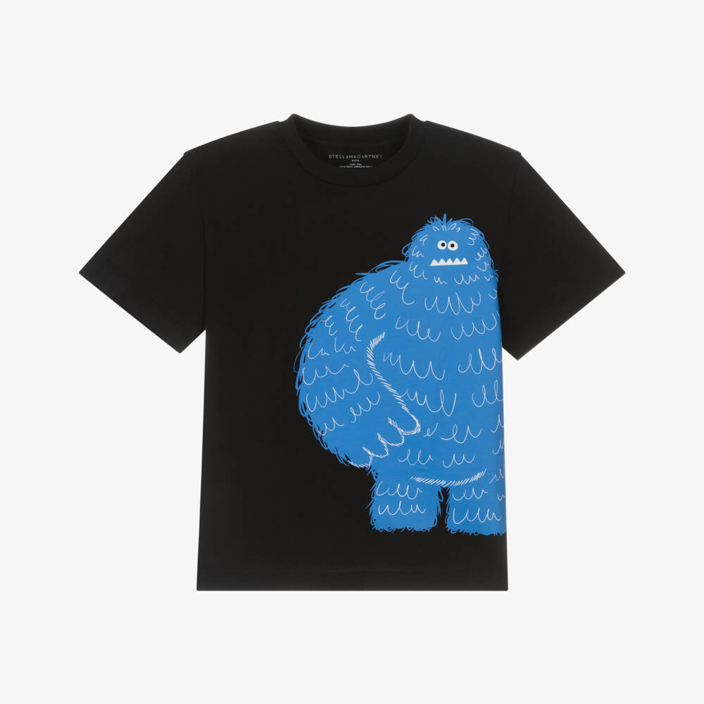 Stella McCartney Kids-Boys Black T-Shirt with Blue Yeti | Childrensalon Outlet