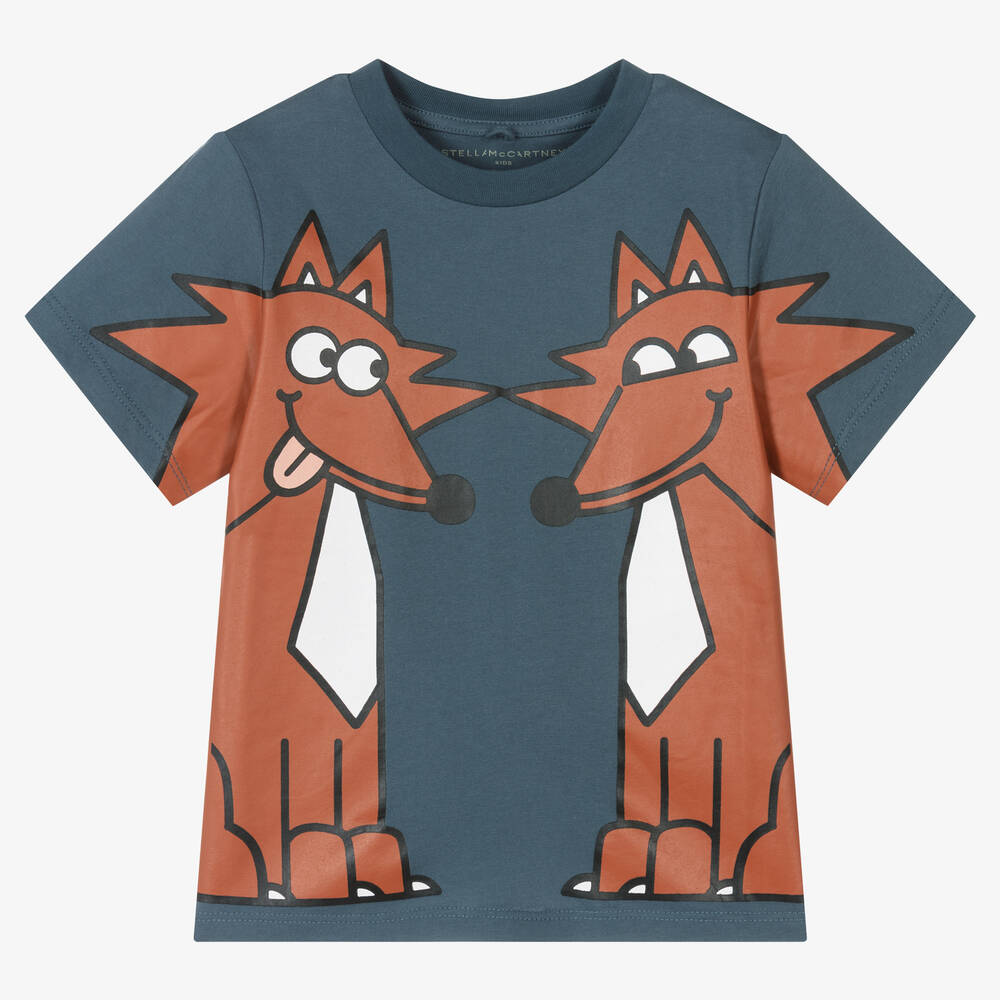 Stella McCartney Kids - Blaues Fuchs-Baumwoll-T-Shirt (J) | Childrensalon