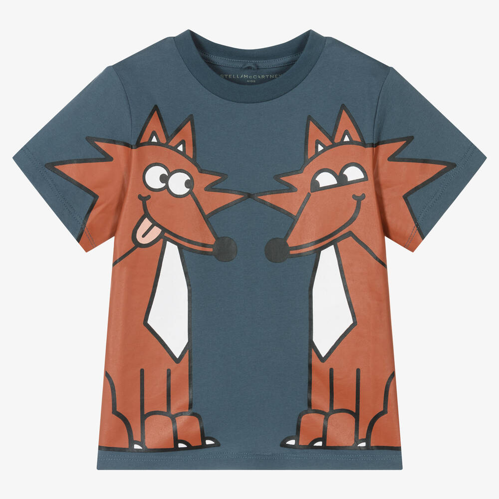 Stella McCartney Kids - T-shirt bleu en coton renard garçon | Childrensalon