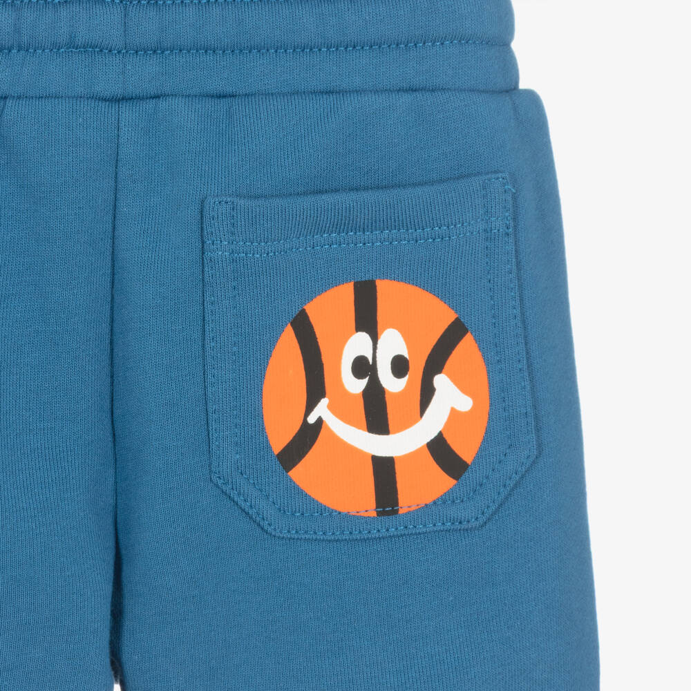 Stella McCartney Kids-Boys Blue Cotton Jersey Basketball Print Shorts | Childrensalon Outlet