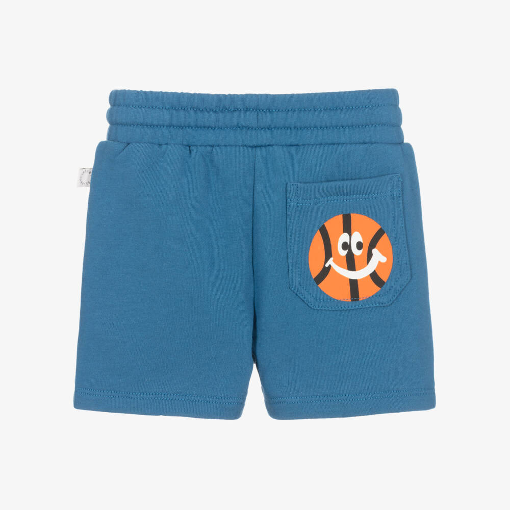 Stella McCartney Kids-Boys Blue Cotton Jersey Basketball Print Shorts | Childrensalon Outlet