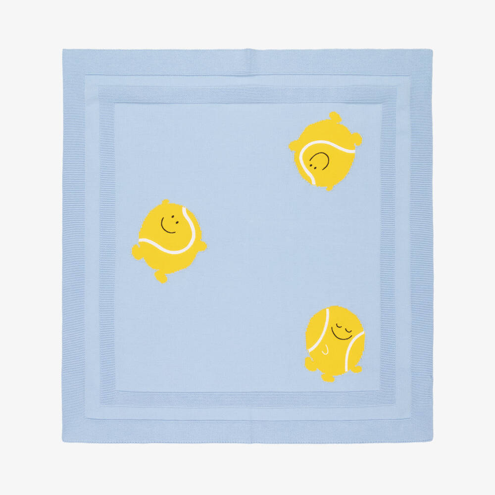 Stella McCartney Kids-Boys Blue Cotton Knit Blanket with Tennis Ball Motifs | Childrensalon Outlet