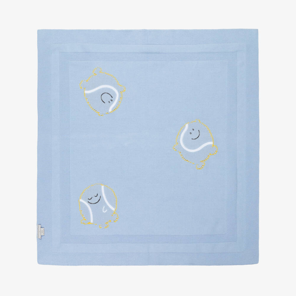 Stella McCartney Kids-Boys Blue Cotton Knit Blanket with Tennis Ball Motifs | Childrensalon Outlet