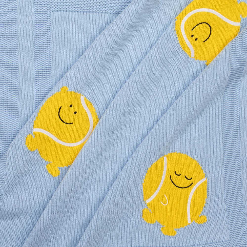 Stella McCartney Kids-Boys Blue Cotton Knit Blanket with Tennis Ball Motifs | Childrensalon Outlet
