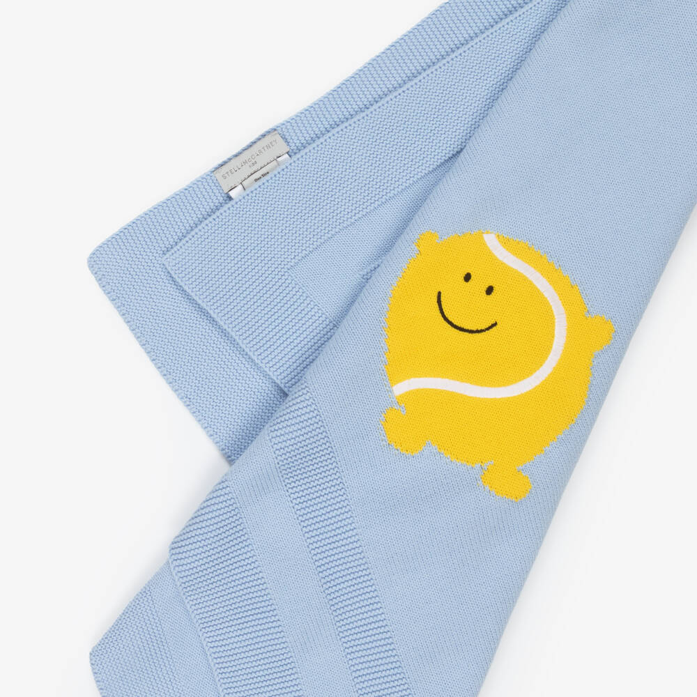 Stella McCartney Kids-Boys Blue Cotton Knit Blanket with Tennis Ball Motifs | Childrensalon Outlet