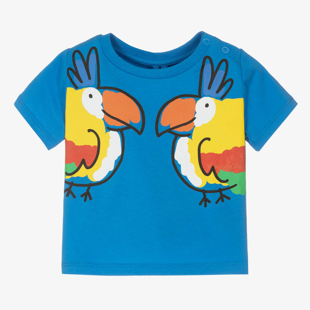 Stella McCartney Kids - Boys Blue Cotton Parrot T-Shirt | Childrensalon