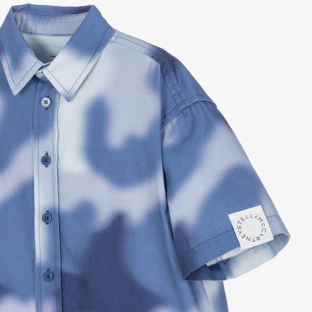 Stella McCartney Kids-Boys Blue Cotton Tie-Dye Effect Shirt | Childrensalon Outlet