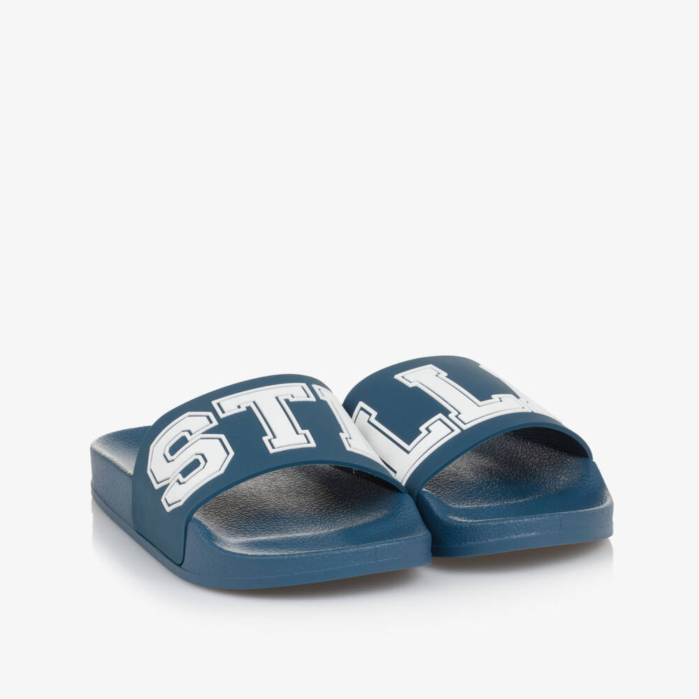 Stella McCartney Kids-Boys Blue Emblem Slide Sandals | Childrensalon Outlet