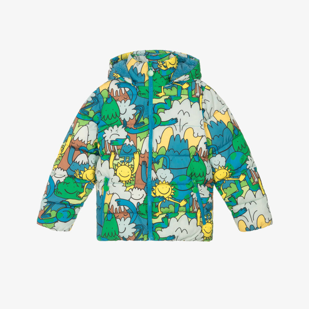 Stella McCartney Kids-Boys Blue & Green Earth & Friends Puffer Jacket | Childrensalon Outlet