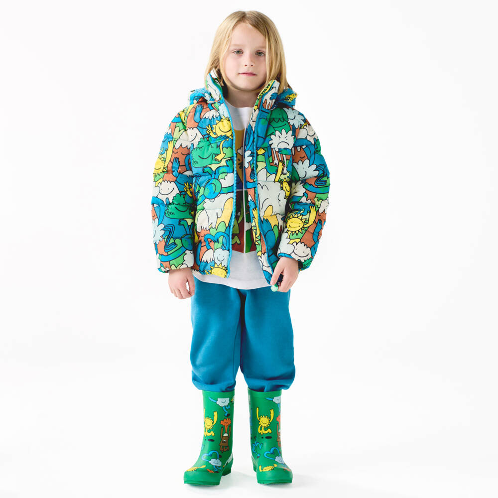 Stella McCartney Kids-Ярко-синий зеленый пуховик для мальчиков | Childrensalon Outlet
