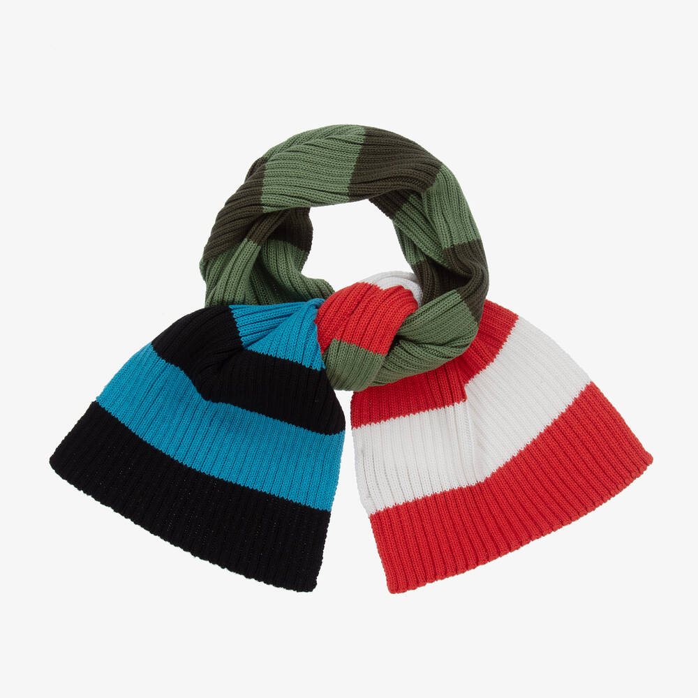 Stella McCartney Kids - Boys Blue & Green Stripe Cotton Scarf | Childrensalon