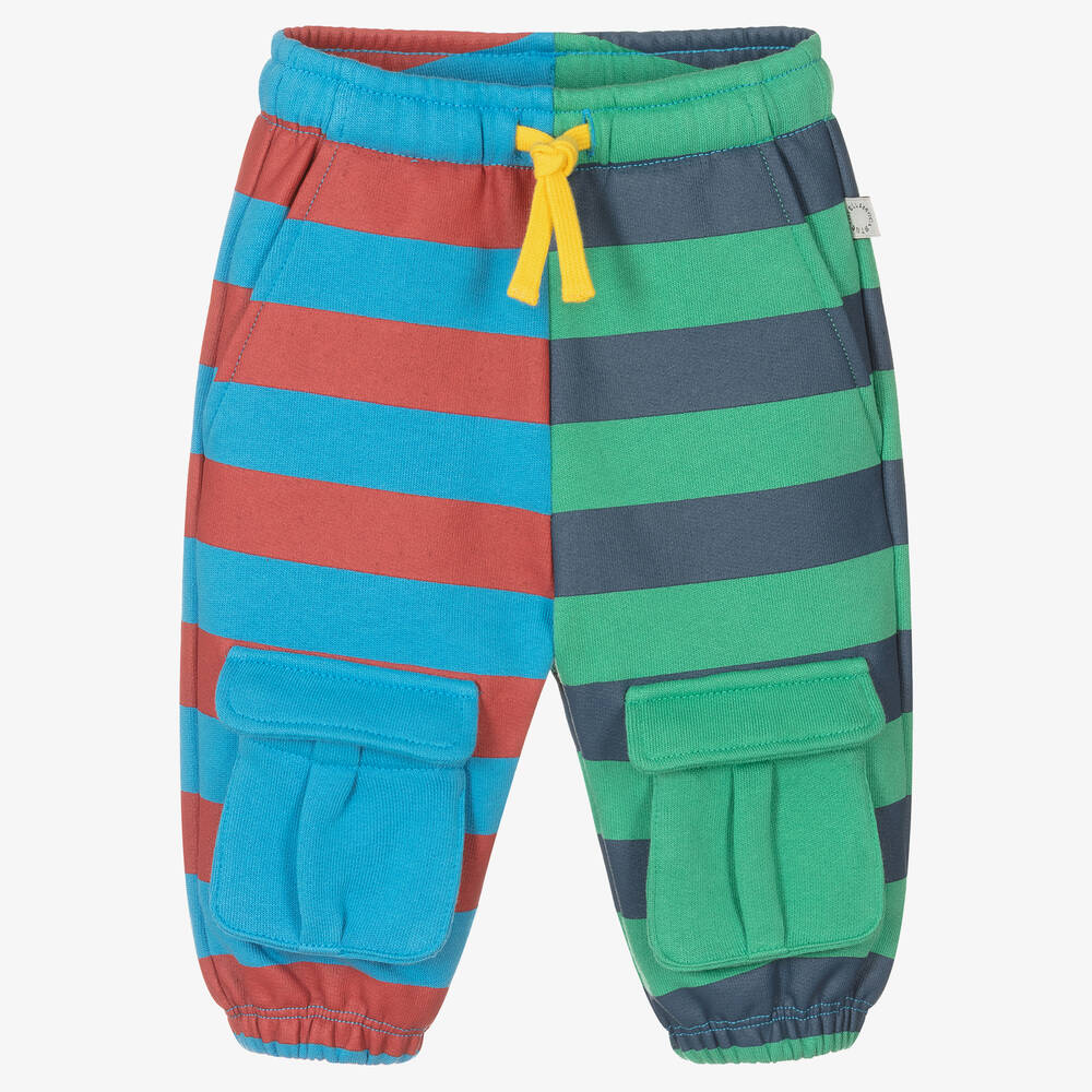 Stella McCartney Kids - Boys Blue & Green Striped Cotton Joggers | Childrensalon