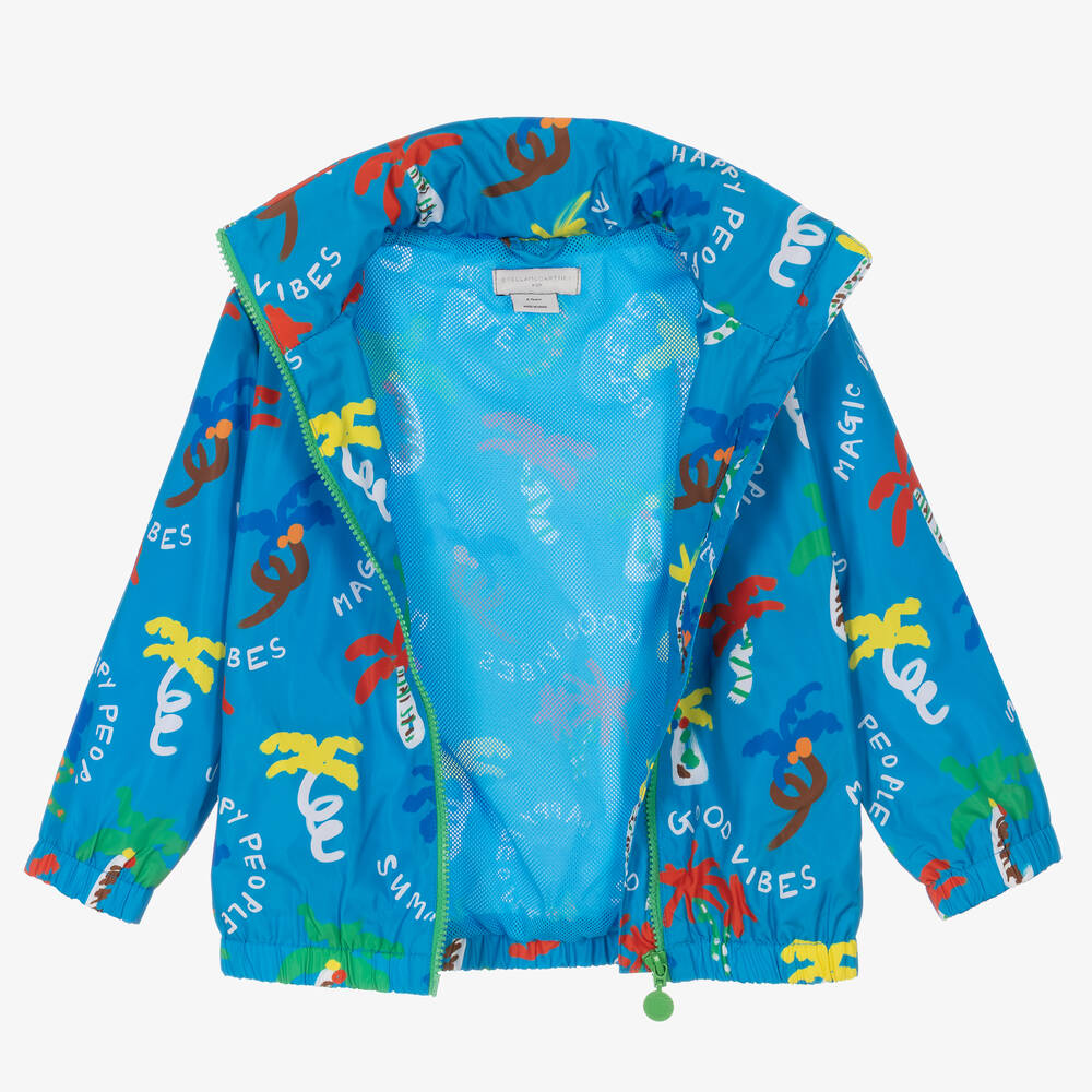 Stella McCartney Kids-Голубая куртка с капюшоном и пальмами | Childrensalon Outlet