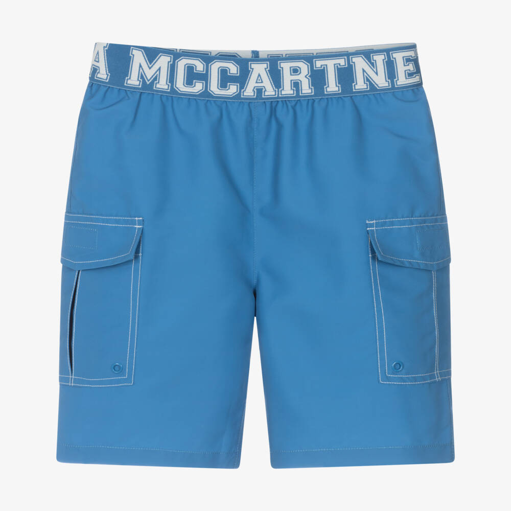 Stella McCartney Kids-Boys Blue Logo Waistband Swim Shorts | Childrensalon Outlet