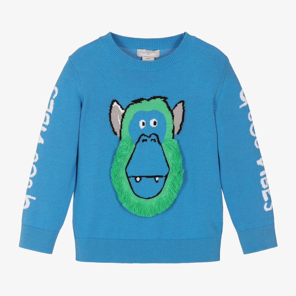 Stella McCartney Kids - Boys Blue Monkey Knitted Sweater | Childrensalon