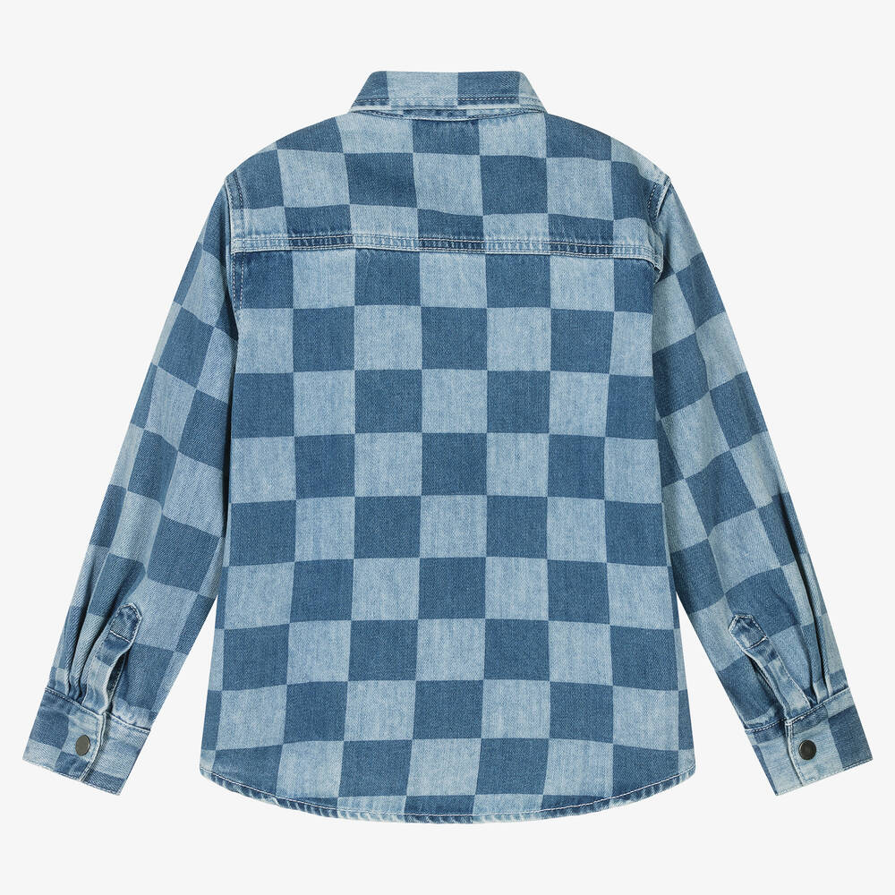Stella McCartney Kids Boys Blue Organic Cotton Check Denim Shirt