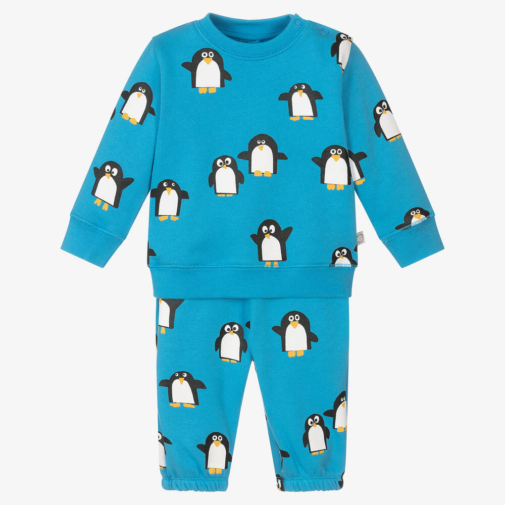 Stella McCartney Kids-Голубой спортивный костюм из органического хлопка с пингвинами | Childrensalon Outlet