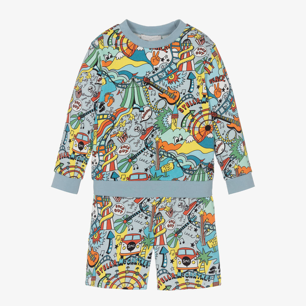 Stella McCartney Kids - Короткий голубой спортивный костюм из органического хлопка | Childrensalon