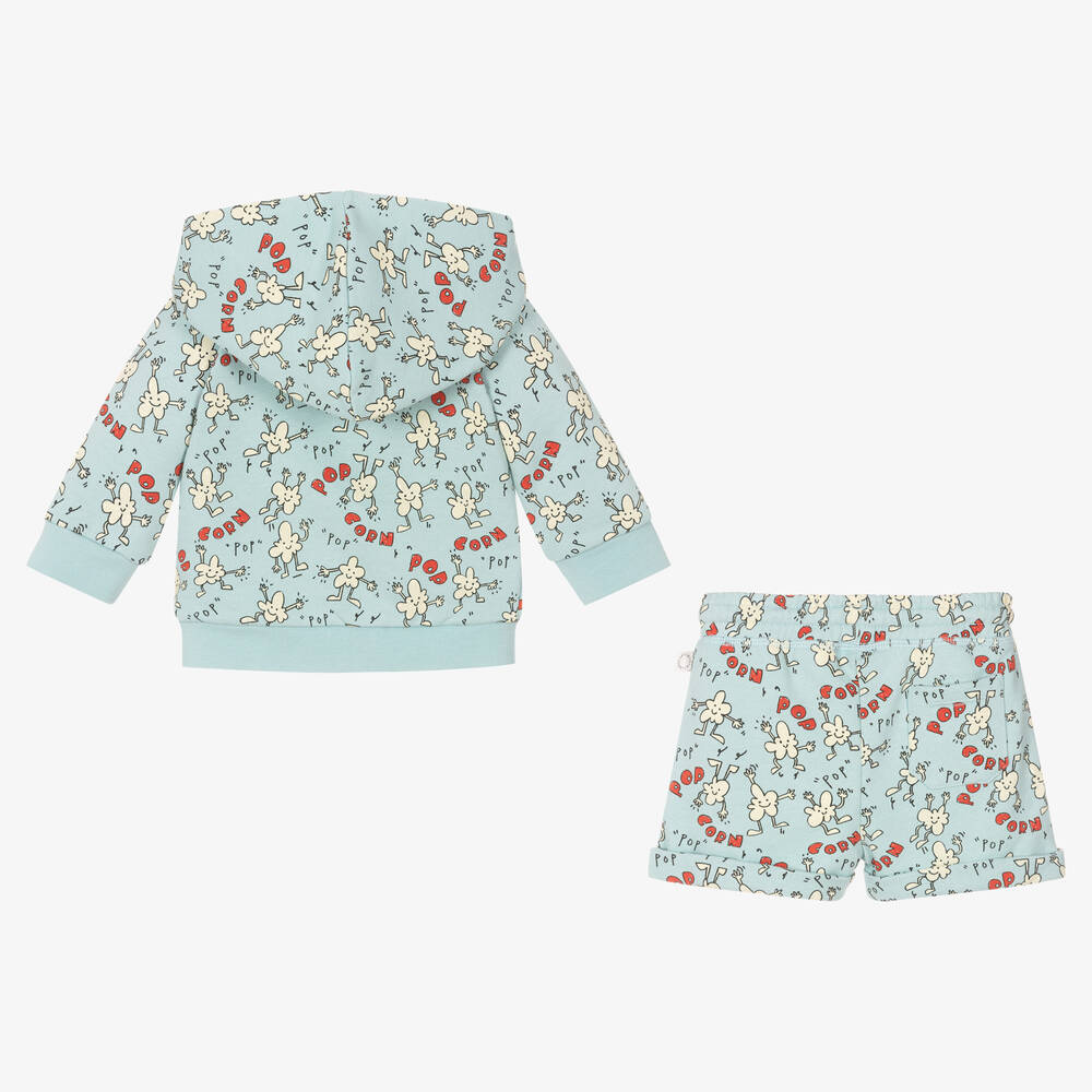 Stella McCartney Kids-طقم شورت أطفال ولادي قطن عضوي لون أزرق وأبيض | Childrensalon Outlet