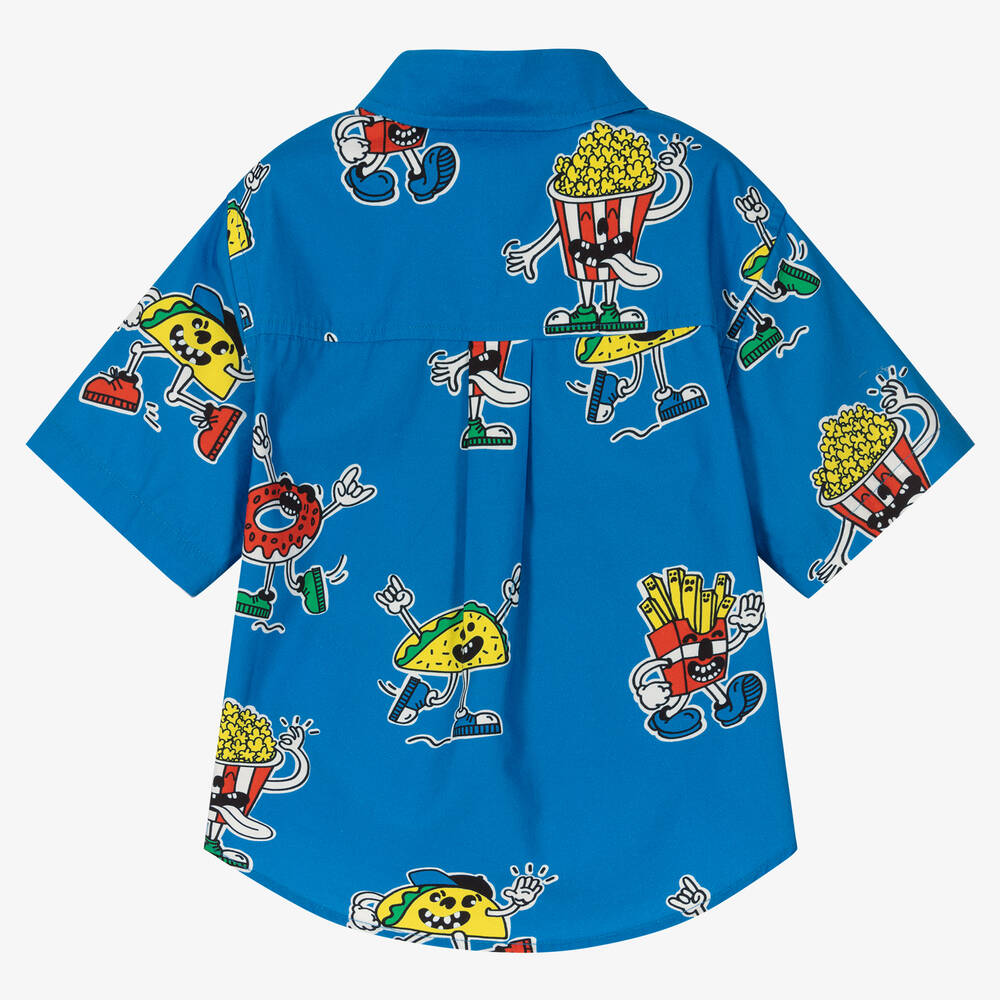 Stella McCartney Kids-Голубая хлопковая рубашка с принтом | Childrensalon Outlet