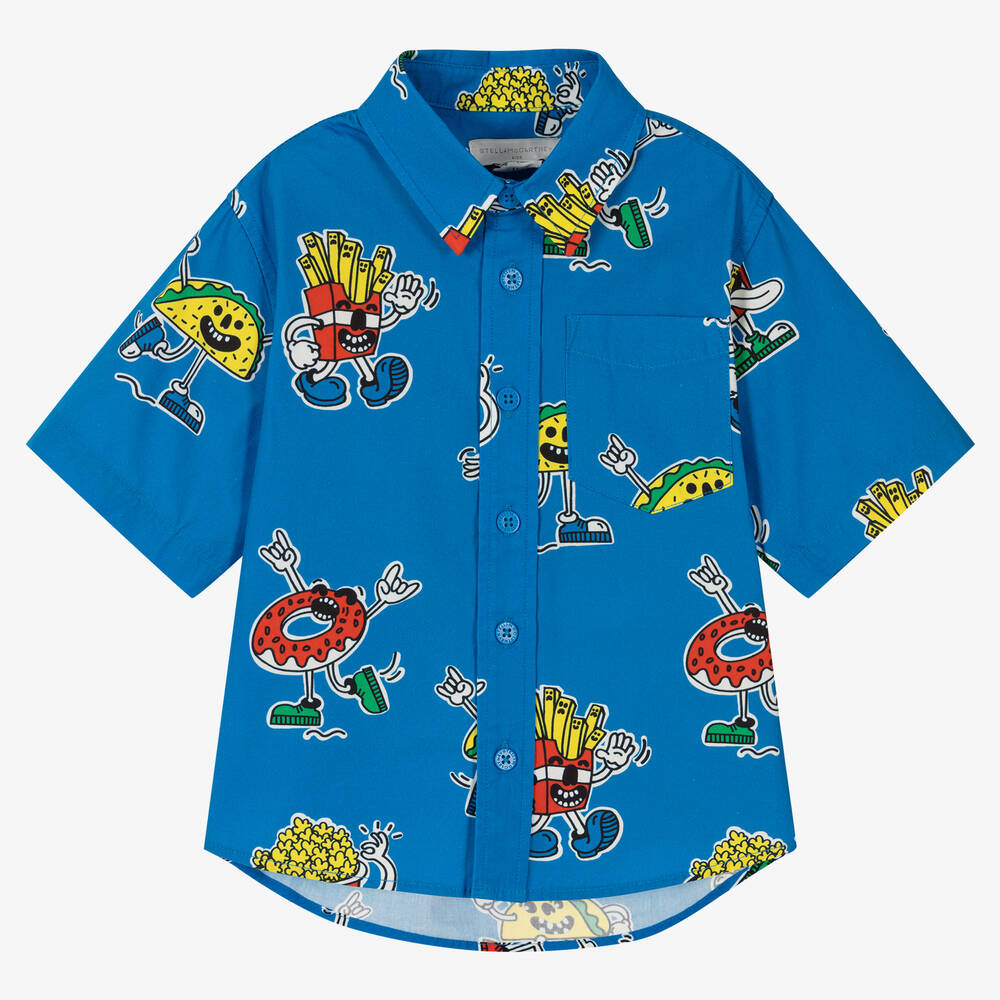 Stella McCartney Kids - قميص قطن بوبلين لون أزرق للأولاد | Childrensalon