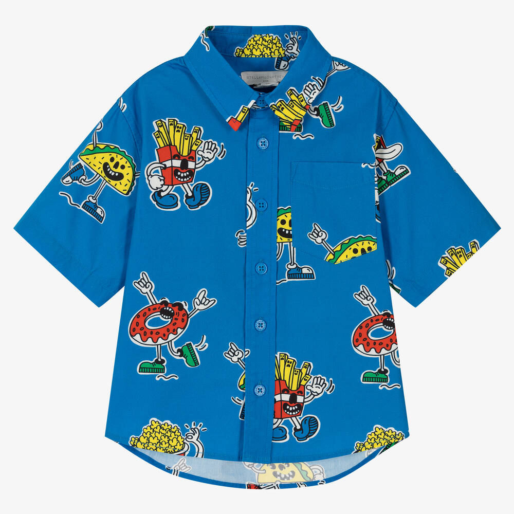 Stella McCartney Kids-Boys Blue Printed Cotton Shirt | Childrensalon Outlet